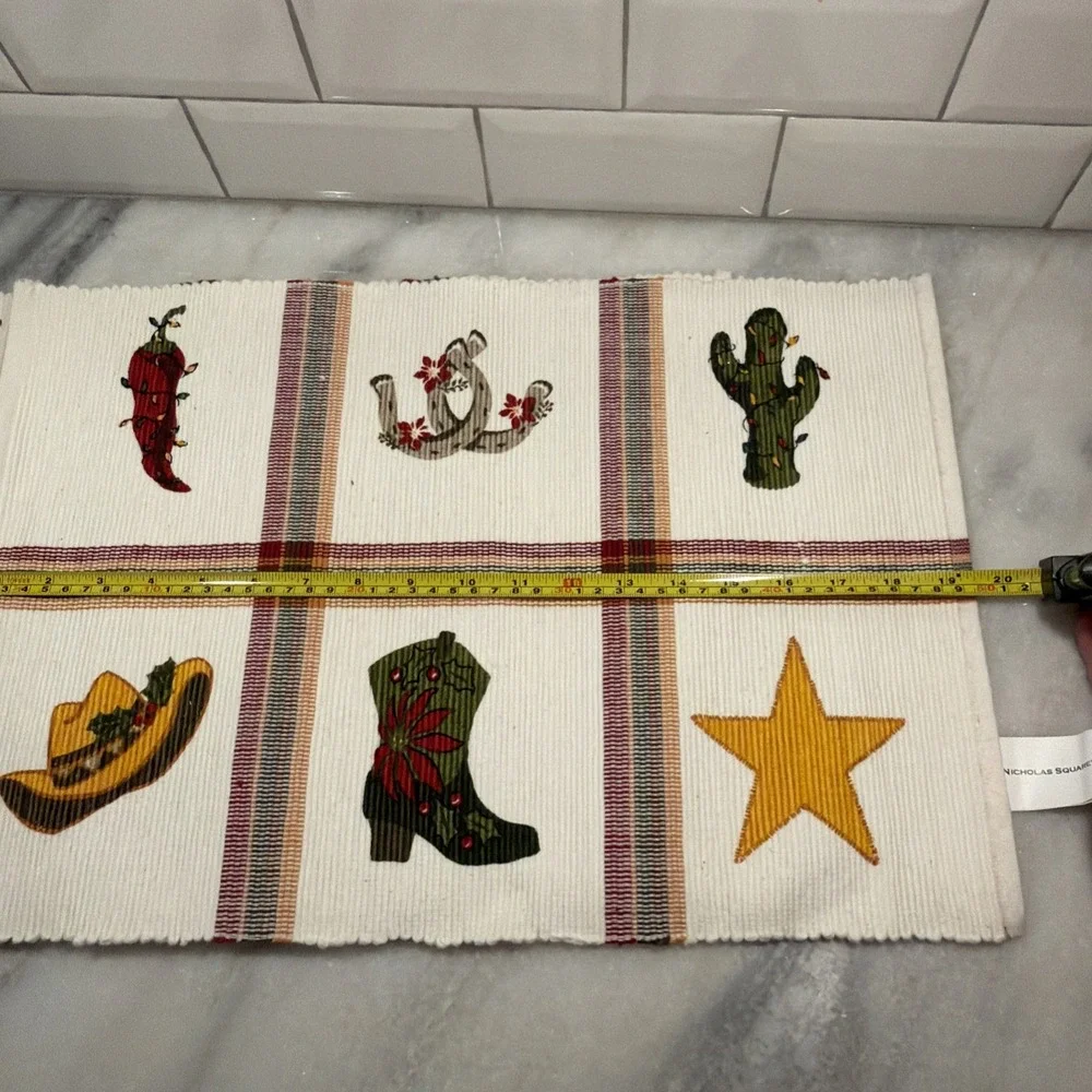 Set Of 4 Vintage St Nick Square Cowboy Western Christmas Placemats 001